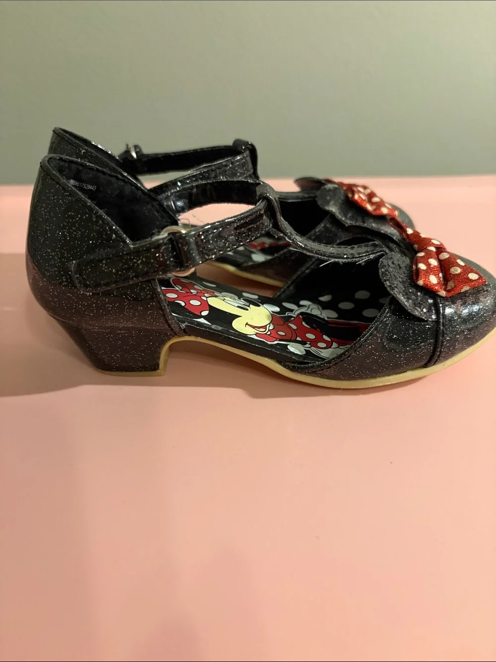 Disney Minnie Mouse Black Glitter T‑Strap Dress Shoes with Red Polka Dot Bows-10